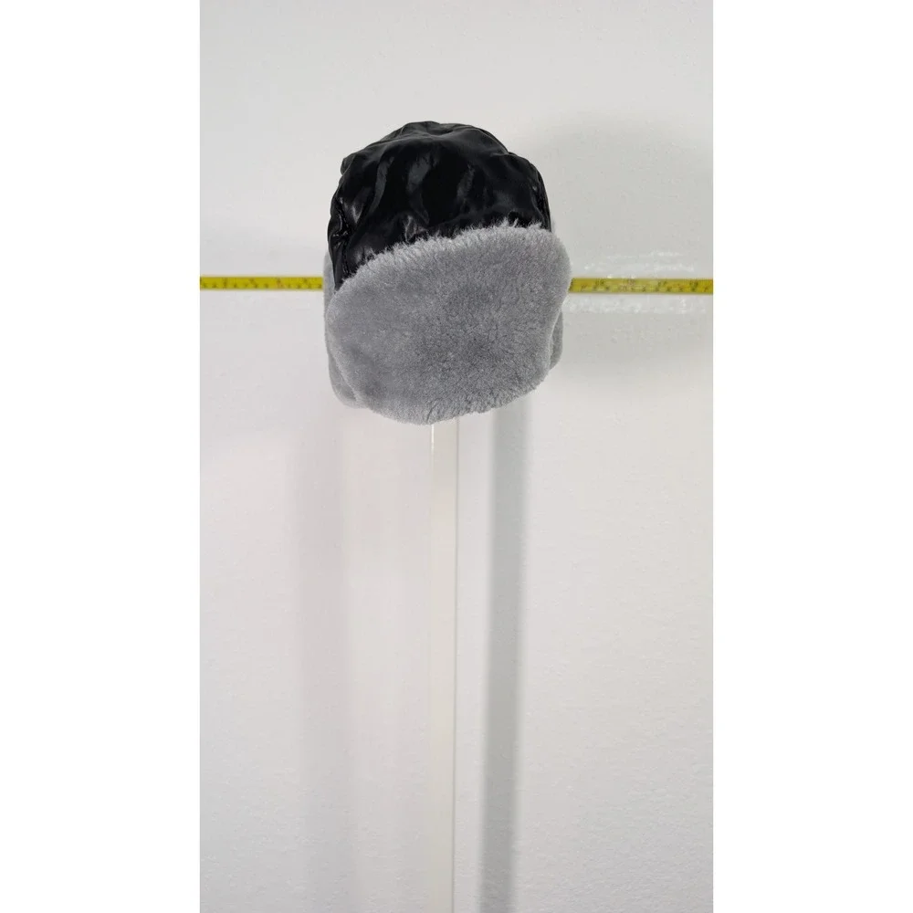 Unbranded Black Puffer Trapper Hat Grey Faux‎ Fur Trim Quilted Winter Ushanka